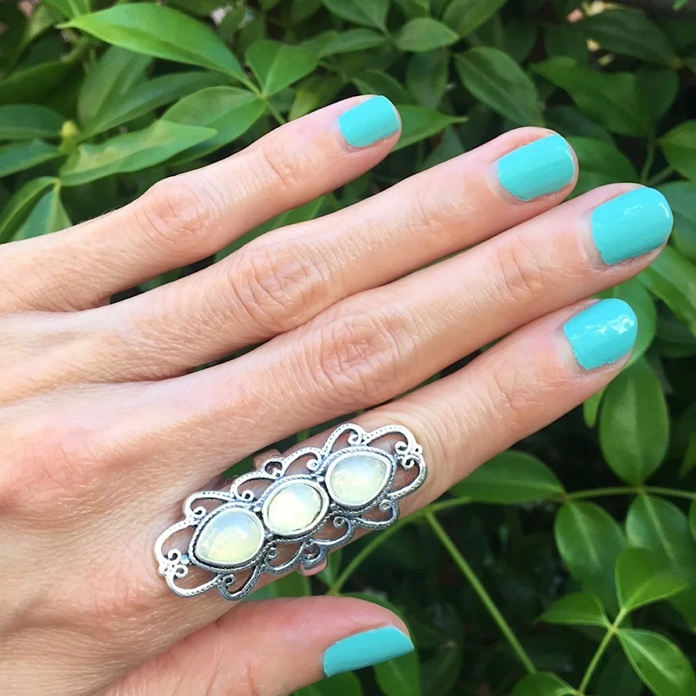Elegant Silver + Moonstone Filigree Bohemian Statement Ring